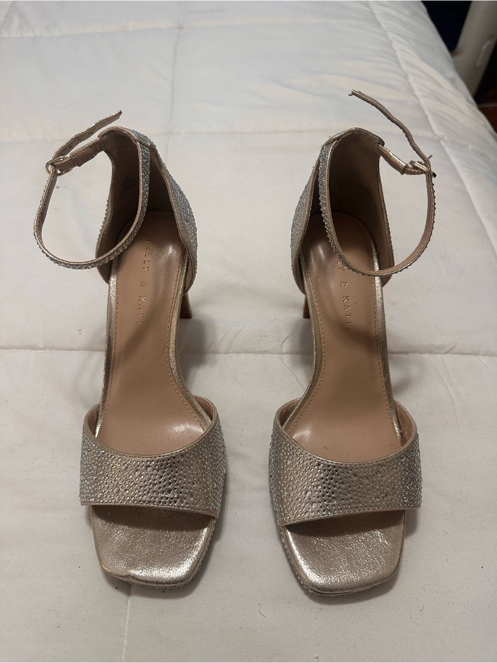 Metallic Ankle-Strap Heels in Gold